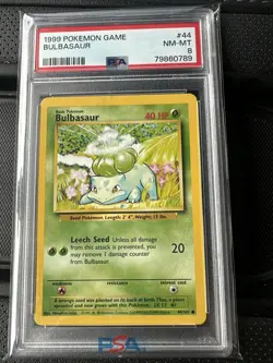 1999 Pokemon TCG Bulbasaur 44/102 Base Set PSA 8 NM-MT - Image 1