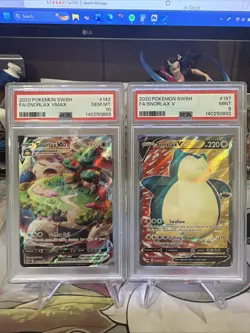 Snorlax VMAX #142/202 PSA 10 Pokemon Sword & Shield 2020 + Snorlax V PSA 9 - Image 1