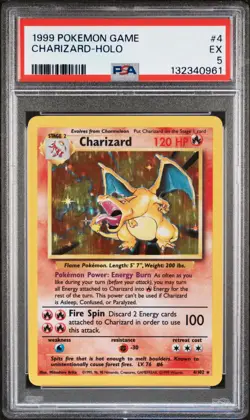 1999 POKEMON BASE SET UNLIMITED #4 CHARIZARD-HOLO PSA 5 - Image 1
