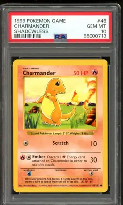 Charmander Pokemon 1999 Base Set Shadowless English 46/102 PSA 10 - Image 1
