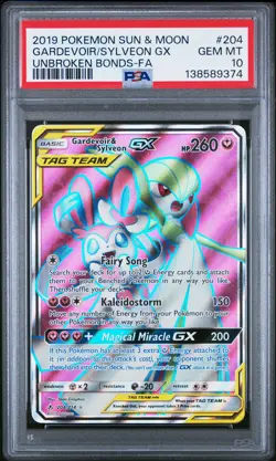 2019 POKEMON SUN & MOON UNBROKEN BONDS FULL ART/GARDEVOIR & SYLVEON GX PSA 10 - Image 1