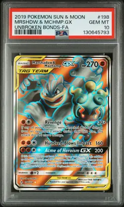 2019 Pokemon Marshadow & Machamp GX Full Art 198/214 Unbroken Bonds PSA 10 - Image 1