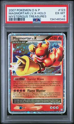 2007 POKEMON DIAMOND & PEARL MYSTERIOUS TREASURES #123 MAGMORTAR LV.X-HOLO PSA 6 - Image 1