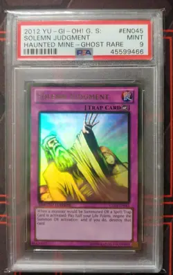 Yu-Gi-Oh! PSA 9 MINT GRADED Solemn Judgment GLD5-EN045 Ghost Gold Rare - Image 1