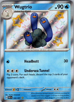Wugtrio 122/091 Shiny Holo Rare Paldean Fates Pokemon Card 2024 NM - Image 1
