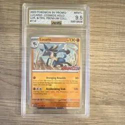 Pokemon Lucario Promo Cosmos Holo 114/198 Scarlet & Violet AGS 9.5 TCG Card - Image 1