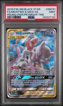 Pokemon Mewtwo & Mew GX SM191 Power Partnership Tins Full Art Promo PSA 9 Mint - Image 1