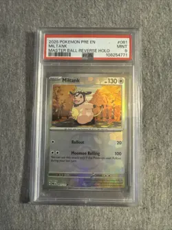 2025 Pokemon Prismatic Evolutions Miltank 81 Masterball Reverse Holo PSA 9 - Image 1