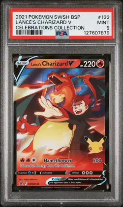 2021 POKEMON SWSH BLACK STAR PROMO CELEBRATIONS COLL LANCE'S CHARIZARD V PSA 9 - Image 1