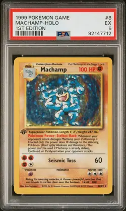 1999 POKEMON BASE SET 1ST EDITION #8 MACHAMP-HOLO PSA 5 - Image 1