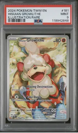 Pokemon TCG Hisuian Growlithe Twilight Masquerade Illustration Rare 181/167 PSA - Image 1