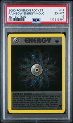6191 Rainbow Energy 2000 Pokemon Team Rocket First Edition #17/82 Holo PSA 6 - Image 1