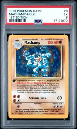 1999 POKEMON BASE SET 1ST EDITION #8 MACHAMP-HOLO PSA 5 - Image 1