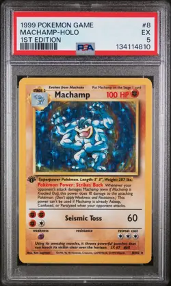 1999 POKEMON BASE SET 1ST EDITION #8 MACHAMP-HOLO PSA 5 - Image 1