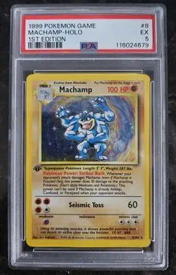 1999 Pokemon Game Base Set Machamp Holo #8 1st Edition PSA 5 EX - Image 1