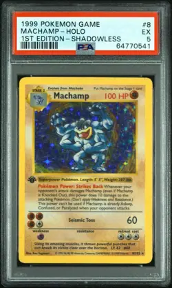 1999 Pokemon Machamp Base Set Holo 1st Edition 8/102 PSA 5 - Image 1