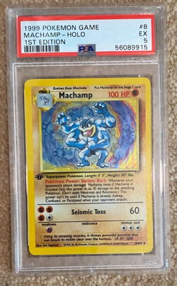 Pokemon Game 1999 1st Edition Base Set Machamp Holo #8/102 PSA 5 - Image 1