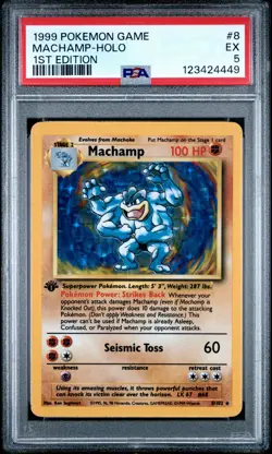 1999 POKEMON BASE SET 1ST EDITION #8 MACHAMP-HOLO PSA 5 - Image 1