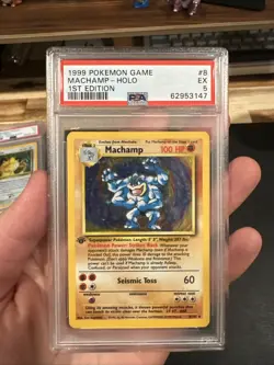 1999 POKEMON BASE SET 1ST EDITION #8 MACHAMP-HOLO PSA 5 - Image 1