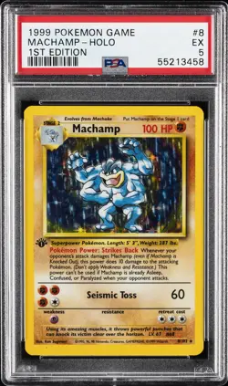 1999 POKEMON BASE SET 1ST EDITION #8 MACHAMP-HOLO PSA 5 - Image 1