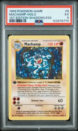 1999 POKEMON BASE SET 1ST EDITION-SHADOWLESS #8 MACHAMP-HOLO PSA 5 - Image 1