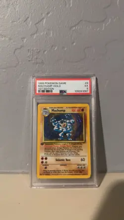 PSA 5 Machamp Holo 1st Edition Shadowless 8/102 Base Set Pokemon Card 1999 - Image 1