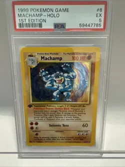 1999 Pokemon Base Set Holo 1st Edition Machamp 8/102 PSA 5 - Image 1