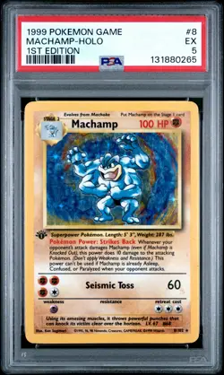1999 POKEMON BASE SET 1ST EDITION #8 MACHAMP-HOLO PSA 5 - Image 1