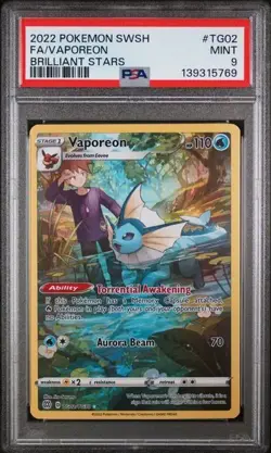 Vaporeon TG02/TG30 Brilliant Stars Trainer Gallery Holo Ultra Rare Pokemon PSA 9 - Image 1