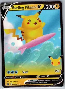 Surfing Pikachu V 008/025 Celebrations - Pokemon Card - NM - Image 1