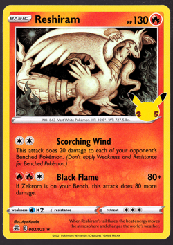Reshiram Celebrations 002/025 Holo Pokemon Card TCG 2021 NM - Image 1