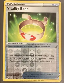 Pokemon TCG Vitality Band Sword & Shield Base Set 185/202 Reverse Holo Uncommon - Image 1