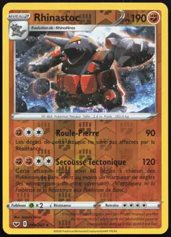 Carte Pokemon Rhinastoc 099/202 Reverse Epee et Bouclier Francais - Image 1