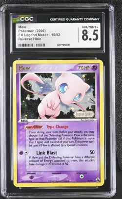 CGC 8.5 SWIRL Mew 2006 EX Legend Maker 10/92 Reverse Holo STAMPED Pokemon Card - Image 1