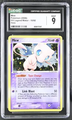 CGC 9 MINT Mew 2006 EX Legend Maker 10/92 Holo Pokemon Card - Image 1