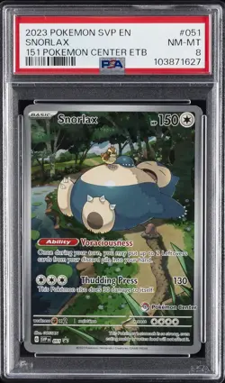 2023 POKEMON 151 POKEMON CENTER ELITE TRAINER BOX PROMO SVP #051 SNORLAX PSA 8 - Image 1