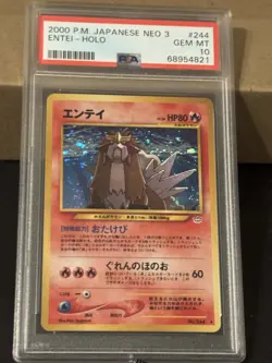 Pokemon Entei PSA 10 Neo 3 Japanese Awakening Legends Holo #244 2000 - Image 1