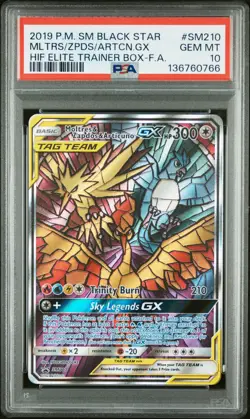 2019 POKEMON SM BLACK STAR PROMO FULL ART/MOLTRES & ZAPDOS & ARTICUNO GX PSA 10 - Image 1