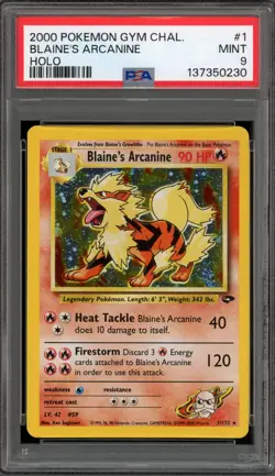 Pokemon Blaine's Arcanine Gym Challenge Unlimited Holo Rare #1 PSA 9 Mint - Image 1