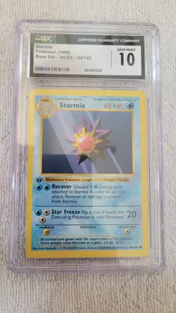 1999 Pokemon Base Set 1st Edition Starmie #64/102 CGC 10 RARE - Image 1