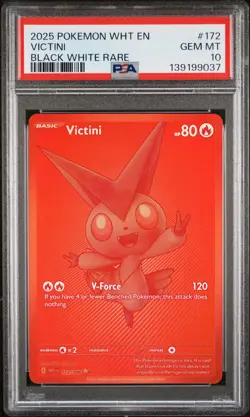 2025 POKEMON WHT EN-WHITE FLARE BLACK WHITE RARE #172 VICTINI PSA 10 - Image 1