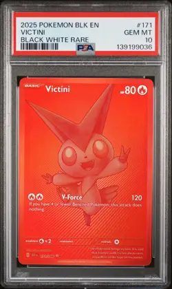 2025 POKEMON BLK EN-BLACK BOLT BLACK WHITE RARE #171 VICTINI PSA 10 - Image 1