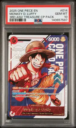 2025 ONE PIECE 3RD ANNIVERSARY TREASURE CP PACK #014 MONKEY D. LUFFY PSA 10 - Image 1
