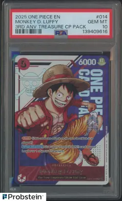 2025 One Piece EN 3rd Anniversary Treasure CP Pack #014 Monkey D. Luffy PSA 10 - Image 1