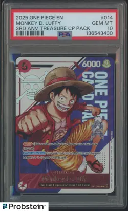 2025 One Piece EN 3rd Anniversary Treasure CP Pack #014 Monkey D. Luffy PSA 10 - Image 1