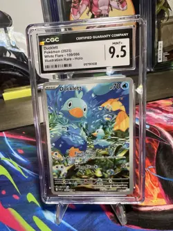 Pokemon TCG Ducklett Card 109/086 Illustration Rare, White Flare CGC 9.5 Mint + - Image 1