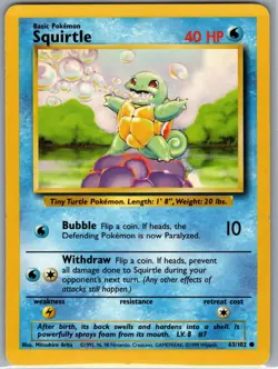Squirtle 63/102 Non Holo Base Set - Pokemon Card - NM - Image 1