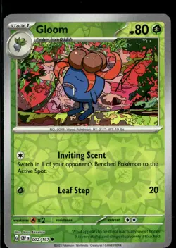 Pokemon Gloom 002/197 Obsidian Flames Reverse Holo Common 5 Card Lot - Image 1