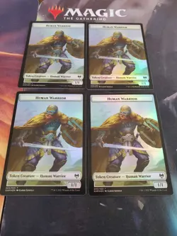 Mtg. 4x Human Warrior Double-Sided Tokens. Foil. Kaldheim. Nm - Image 1
