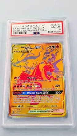 Reshiram Charizard GX Tag Team PSA 8 2021 Pokemon Sun & Moon Black Star Full Art - Image 1